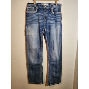 BKE Men's Tyler Jeans Blue Denim Straight Leg 34x30 5 Pockets Buckle Medium